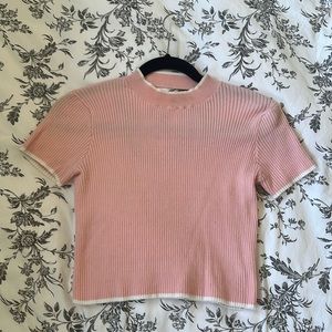 Pink & White Ribbed Short Sleeved Top